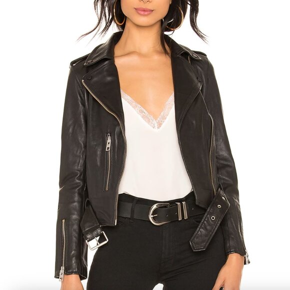 AllSaints Balfern Leather Biker Jacket Black UK 12/US 8 - Picture 1 of 3